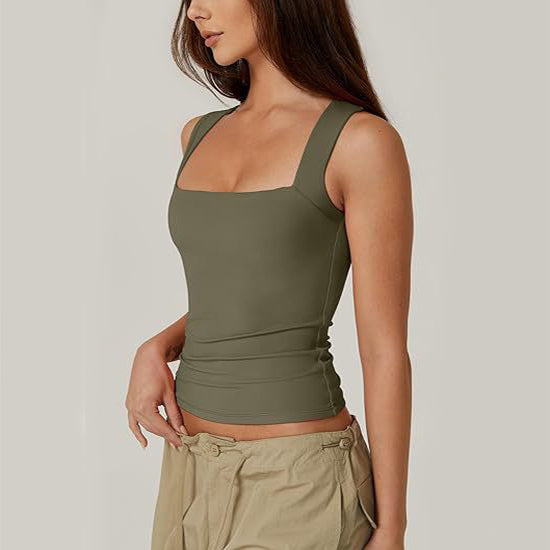 Square Neck Tank Vest For Women Slim Sleeveless Top