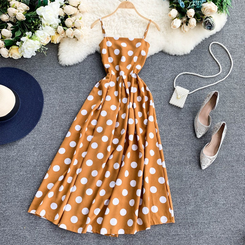 Vintage Polka Dot Summer Dress With Straps A Line