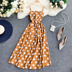 Vintage Polka Dot Summer Dress With Straps A Line