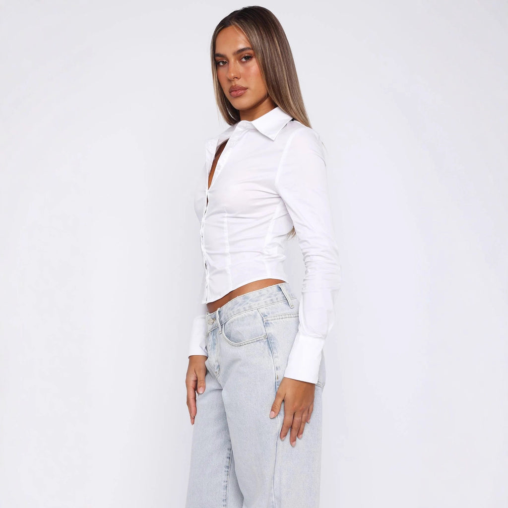 Chic White Cardigan With Slim Fit And Three Quarter Sleeves Cotton Blend
