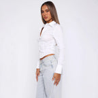 Chic White Cardigan With Slim Fit And Three Quarter Sleeves Cotton Blend