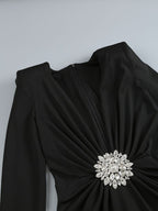 Chic Black Long Sleeve Dress With High Waist Silhouette