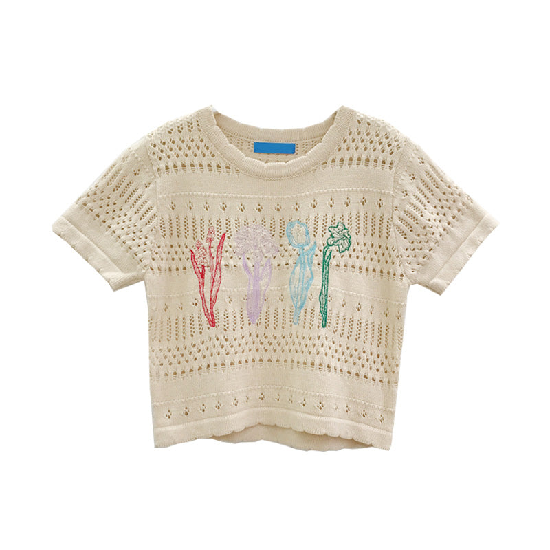 Apricot Cropped Knit Tee Short Sleeve