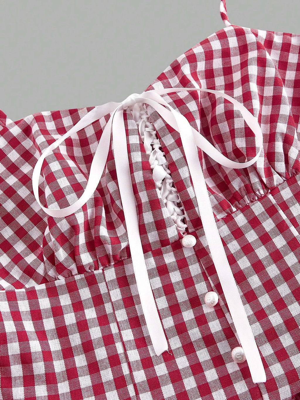 Country Plaid Lace Dress With Bow Trim
