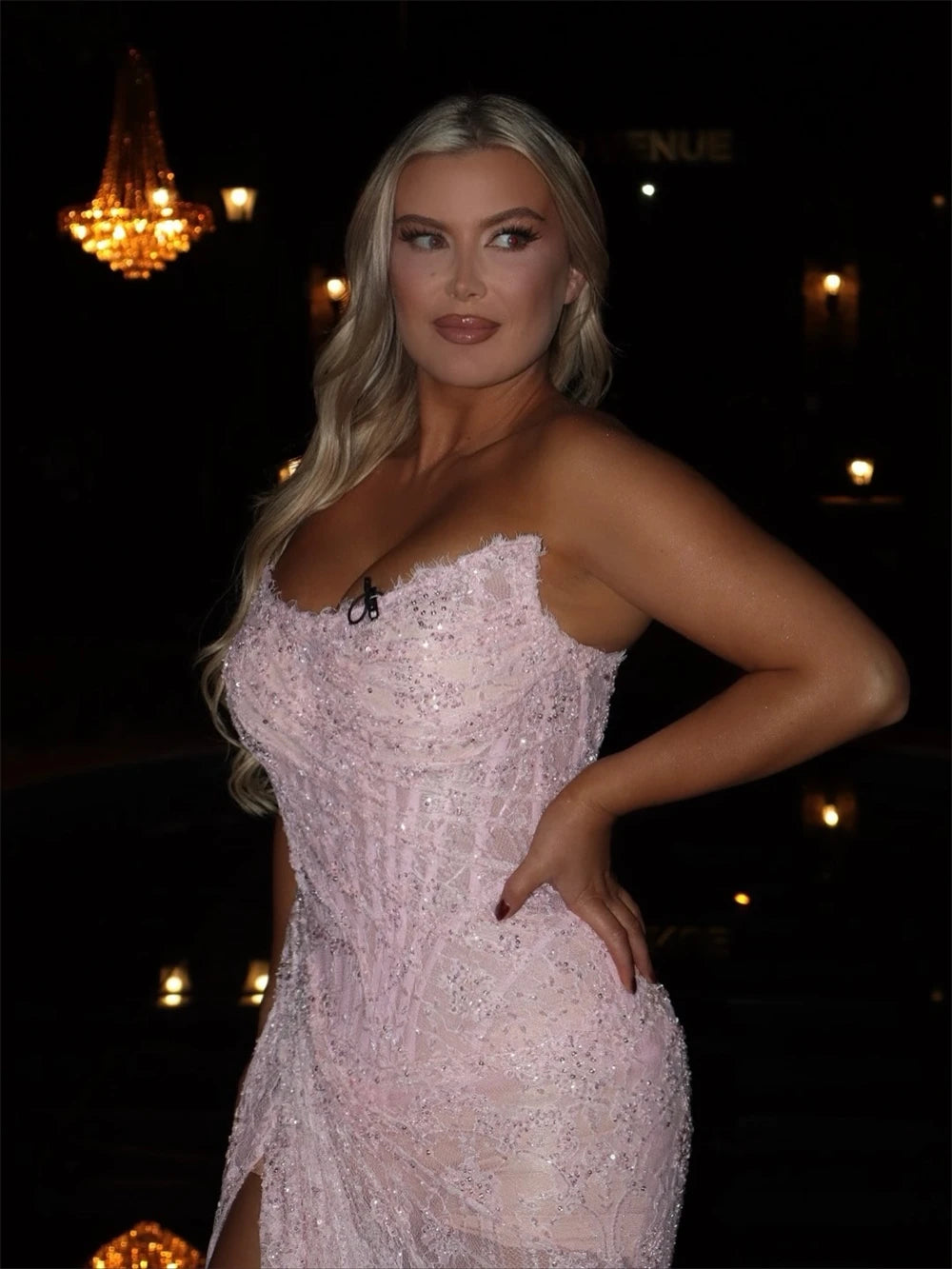 Soft Pink Mermaid Evening Gown With Side High Split And Pleats Sleeveless Floor Length Dress