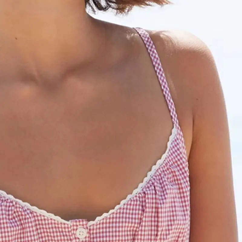 Fairy Grunge Plaid Camisole Top With Sweetheart Neck Spaghetti Straps