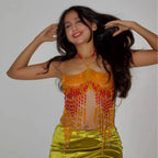 Handmade Orange Mermaid Body Chain Bralette With Beaded Harness