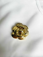 White Satin Shirt With Gold Flower Brooch Detail And Ruched Side Drawstring Blouse