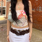 Floral Seashell Print Strapless Tank For Women Stretchy Sleeveless