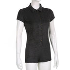 Romper Playsuit With Vneck Short Sleeve Bodycon Fit