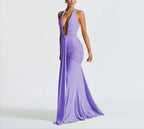 Deep V Choker Floor-Length Cashmere Dress