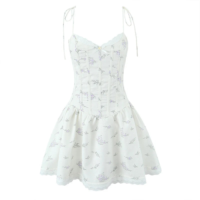 Mini Dress With Retro Pleated Lace Up Details And Elegant Charm