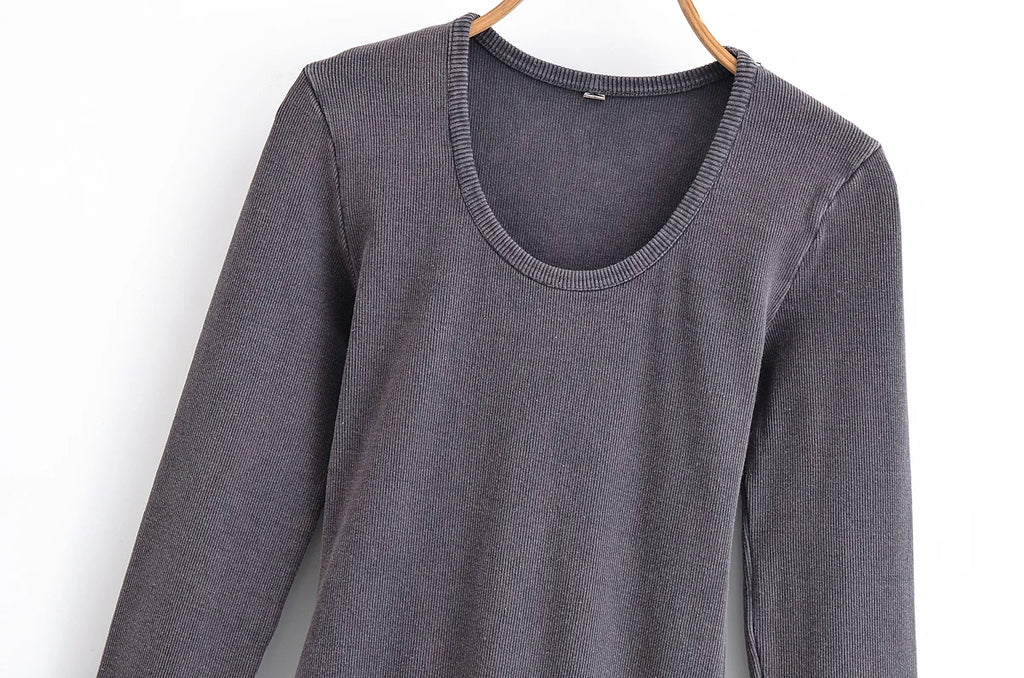 Washed Effect Layered Long Sleeve Dress With Decorative Details