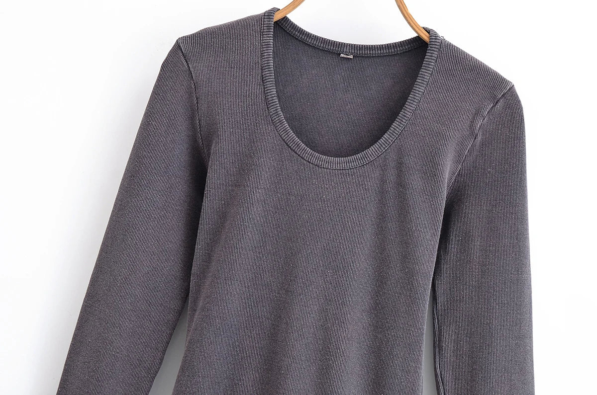Washed Effect Layered Long Sleeve Dress With Decorative Details