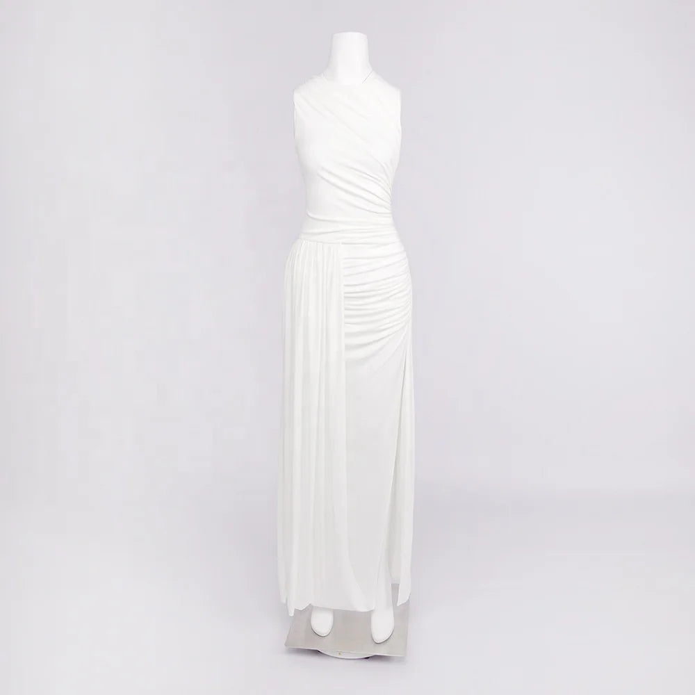 Oudina Chic Sleeveless Pleated Split Dress