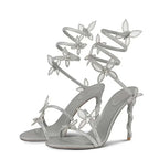 Crystal Butterfly-Knot Ankle Strap Sandals Open Toe Stiletto Heels