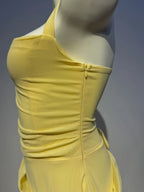 Yellow Chiffon Ruffled Halter Backless Dress