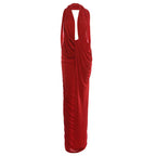 Sleeveless Deep V-Neck Backless Pleated Pencil Dress