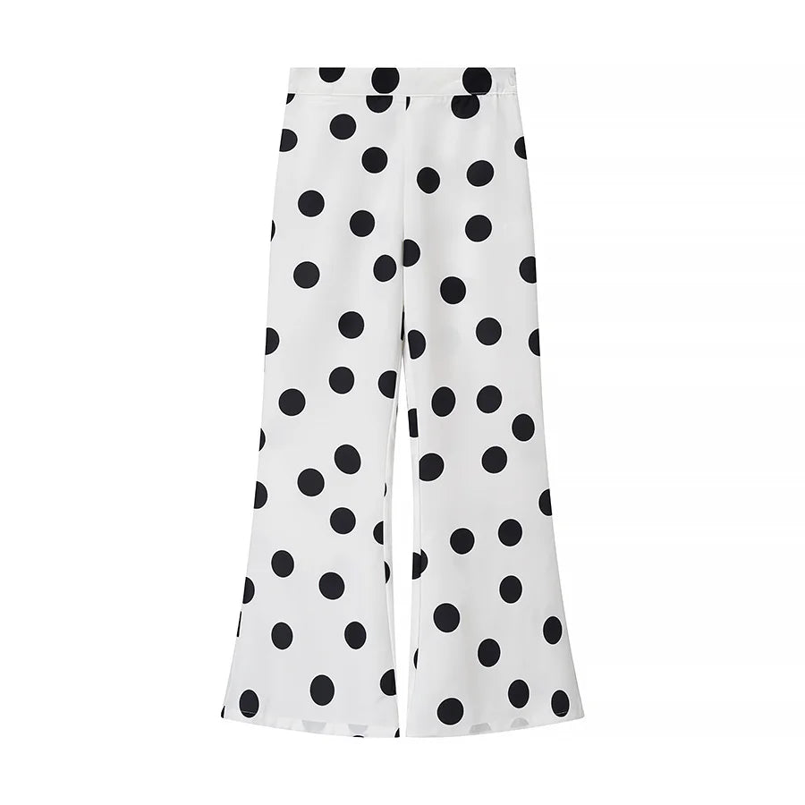 White Polka Dot Two Piece Set Vintage Strapless Top and Pants Women's Suit for Modern Glam
