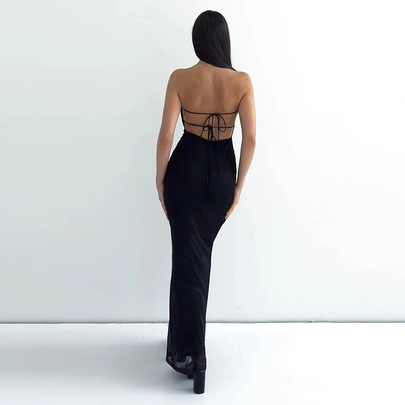 Backless Floral Bustier Maxi Dress With Lace Up Back And Cinched Waist