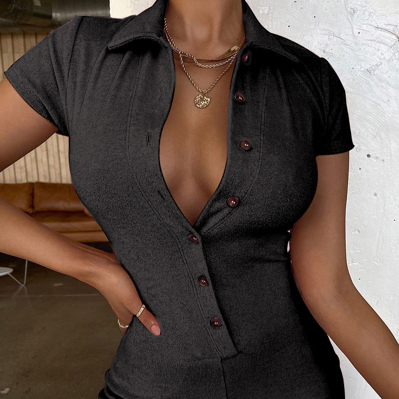 Romper Playsuit With Vneck Short Sleeve Bodycon Fit