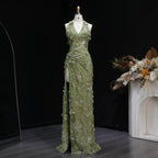 Midnight Bloom Halter Mermaid Evening Dress With Deep V Neck And 3D Floral Sequin Gown