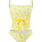 Retro Tie Dye Tube Top Bikini Set With Floral Back Split For Sunny Summer Beach Vibes