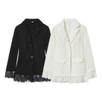 Lace Waist-Cinching Blazer Coat For Women Vintage Long Sleeve Outerwear Elegant Femme