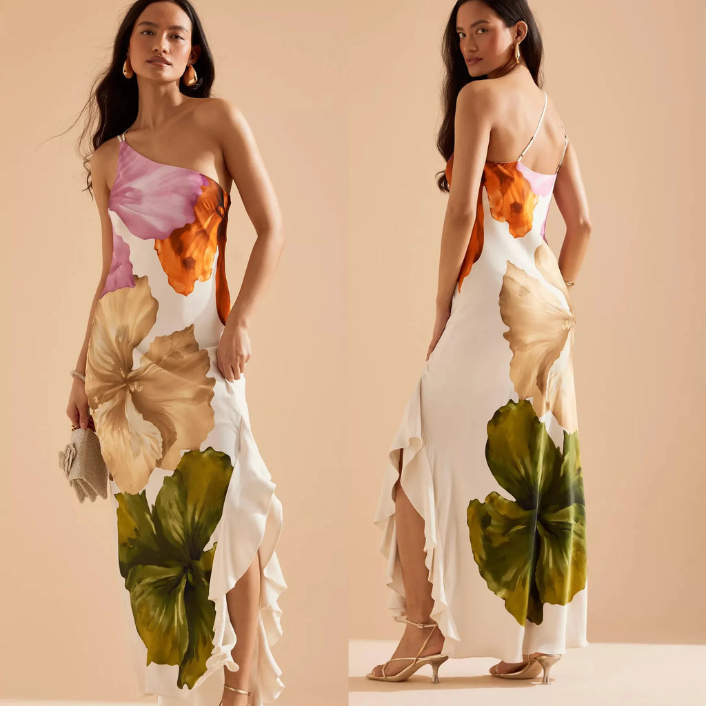 Off Shoulder Floral Dress With Zipper Loose Fit