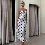 White Polka Dot Spaghetti Strap Maxi Dress With V Neck
