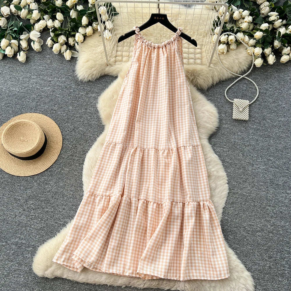 Breezy Halter Sleeveless A Line Midi Dress With High Waist For Summer