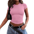 Women's Slim Fit Short Sleeve Crop Top Soft Knit Tee
