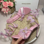 Ankle Snake Wrap Sandals With Floral Detail
