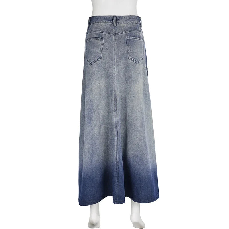 Urban Denim Skirt With Irregular Hem High Waist And Split