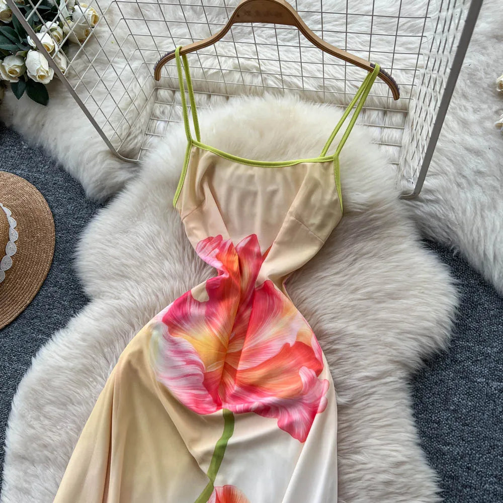 Dreamy Backless Printed Empire Mesh Maxi Dress