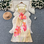 Dreamy Backless Printed Empire Mesh Maxi Dress