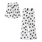 White Polka Dot Two Piece Set Vintage Strapless Top and Pants Women's Suit for Modern Glam