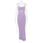 Backless Ruched Bodycon Pink V-Neck Strap Maxi Dress