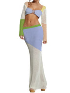 Hooded Knit Set With Crochet Skirt Casual Vintage Chic Two Piece