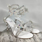 Crystal Butterfly-Knot Ankle Strap Sandals Open Toe Stiletto Heels