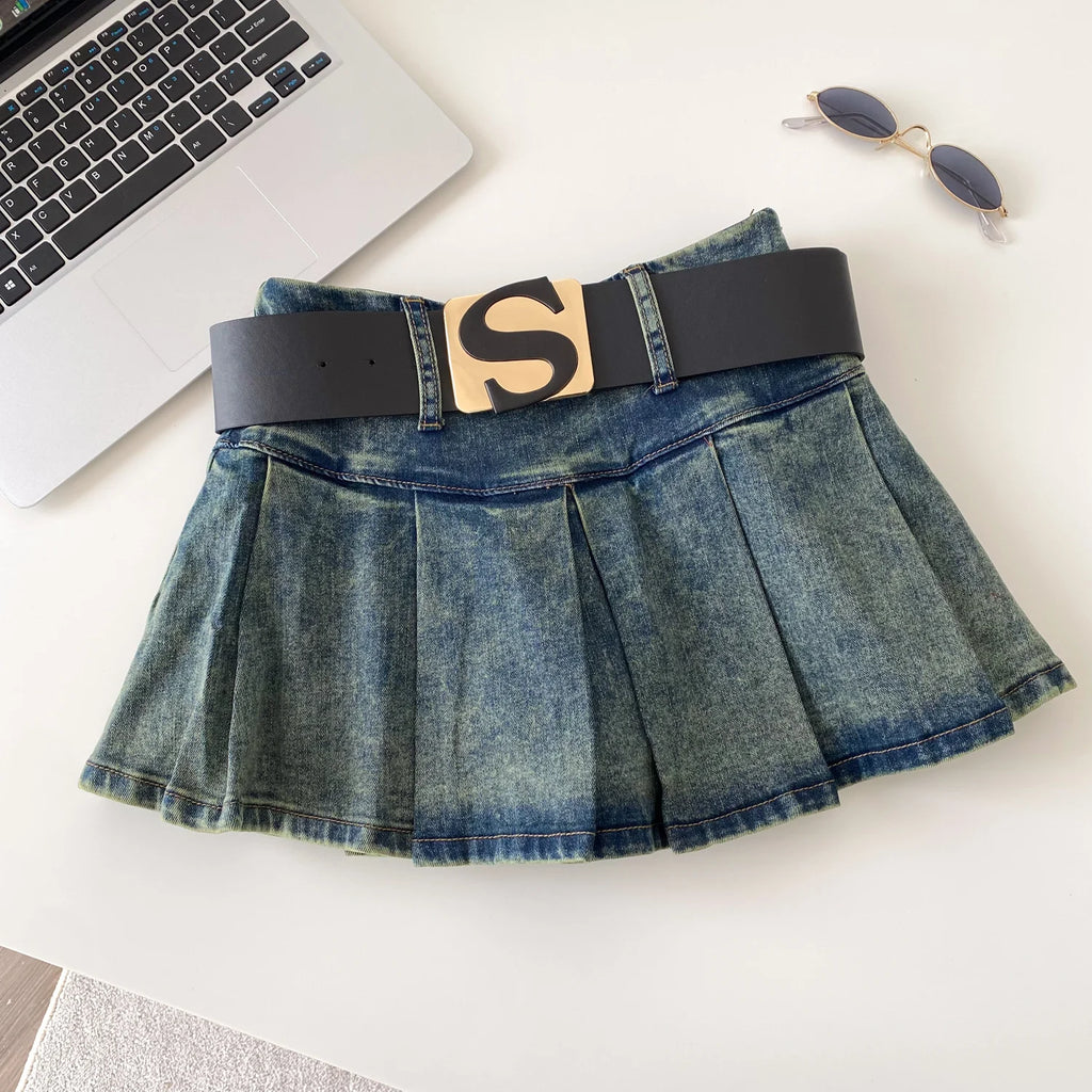 Denim A Line Skirt With Letter Sashes