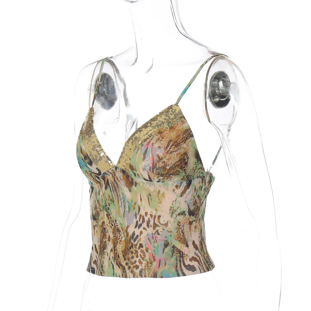 Sequin Spaghetti Strap Crop Top Camisole Glittery