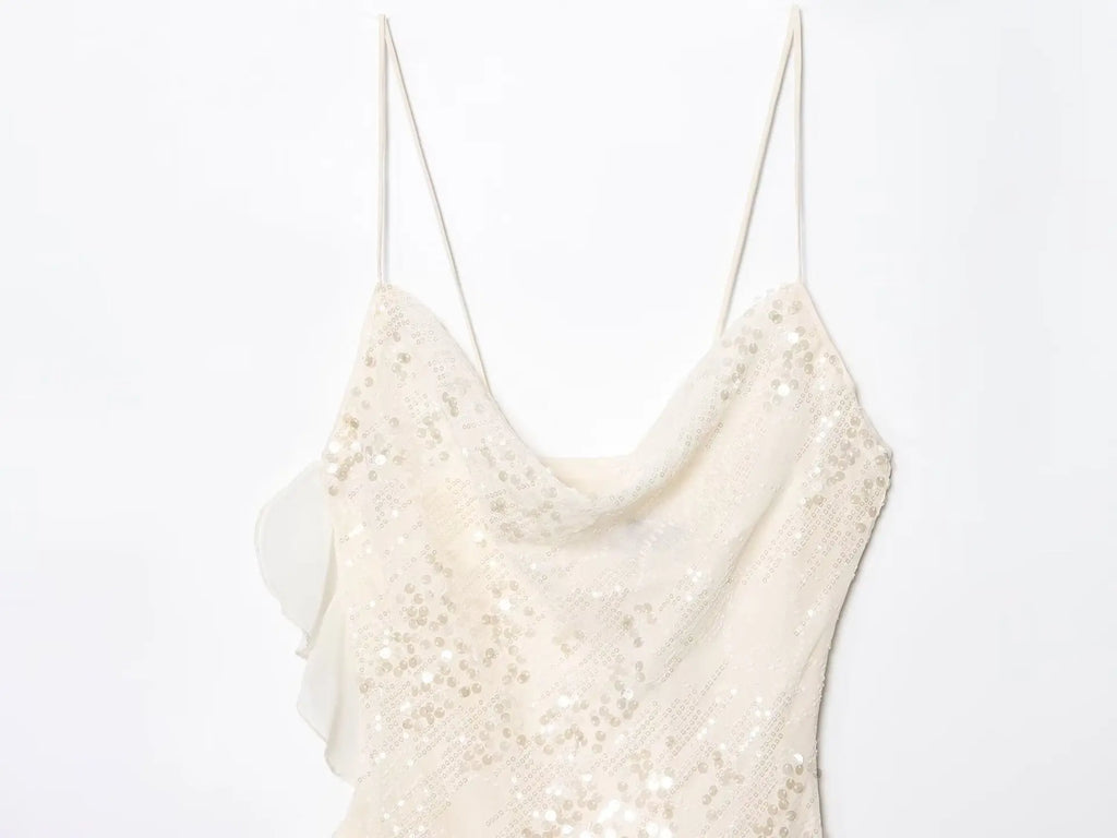 Beaded Midi Dress Collarless Sleeveless