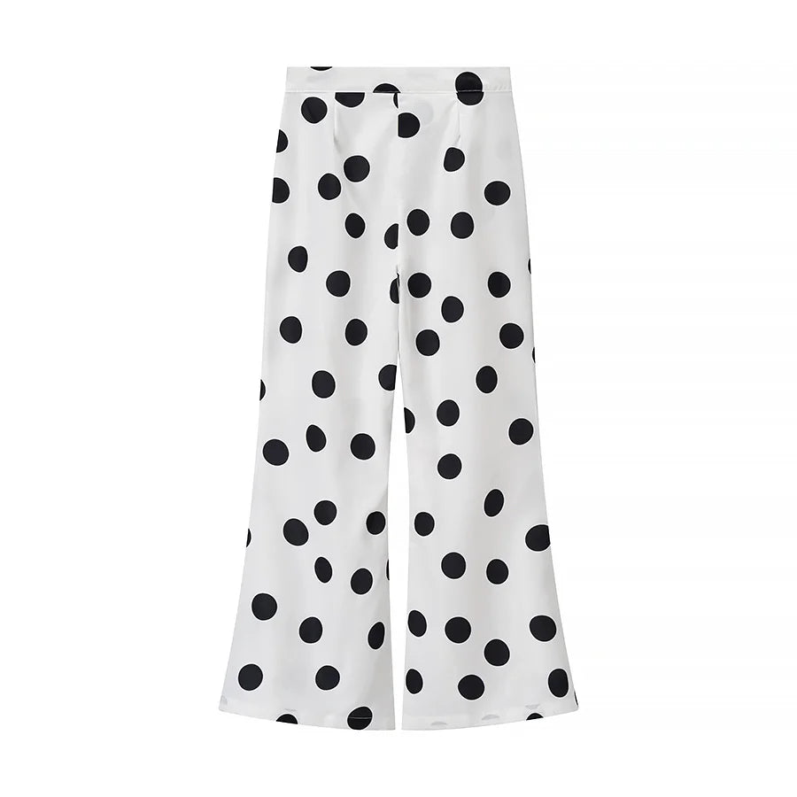 White Polka Dot Two Piece Set Vintage Strapless Top and Pants Women's Suit for Modern Glam