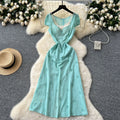 Sun Midi Dress With Empire Waist Embroidery And Lace Hollow Out Details