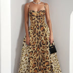 Sultry Leopard Backless Spaghetti Strap Evening Dress