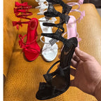 Ankle Snake Wrap Sandals With Floral Detail