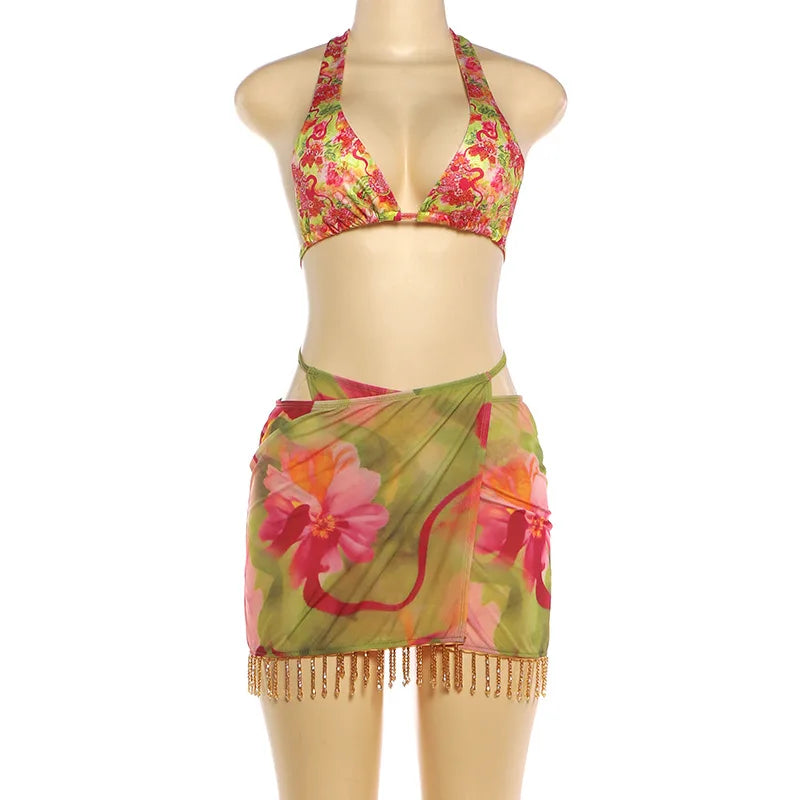 Floral Breeze Three Piece Summer Set And Cover Up Swimwear