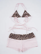 Leopard Print Off Shoulder Knit Bikini Set With Eco Friendly Fabric And High Cut Bottom