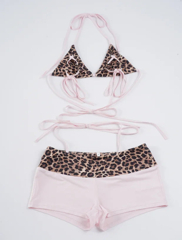 Leopard Print Off Shoulder Knit Bikini Set With Eco Friendly Fabric And High Cut Bottom